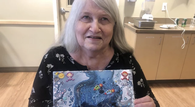 Poured Paint Pieces Sparkle with Residents’ Creativity