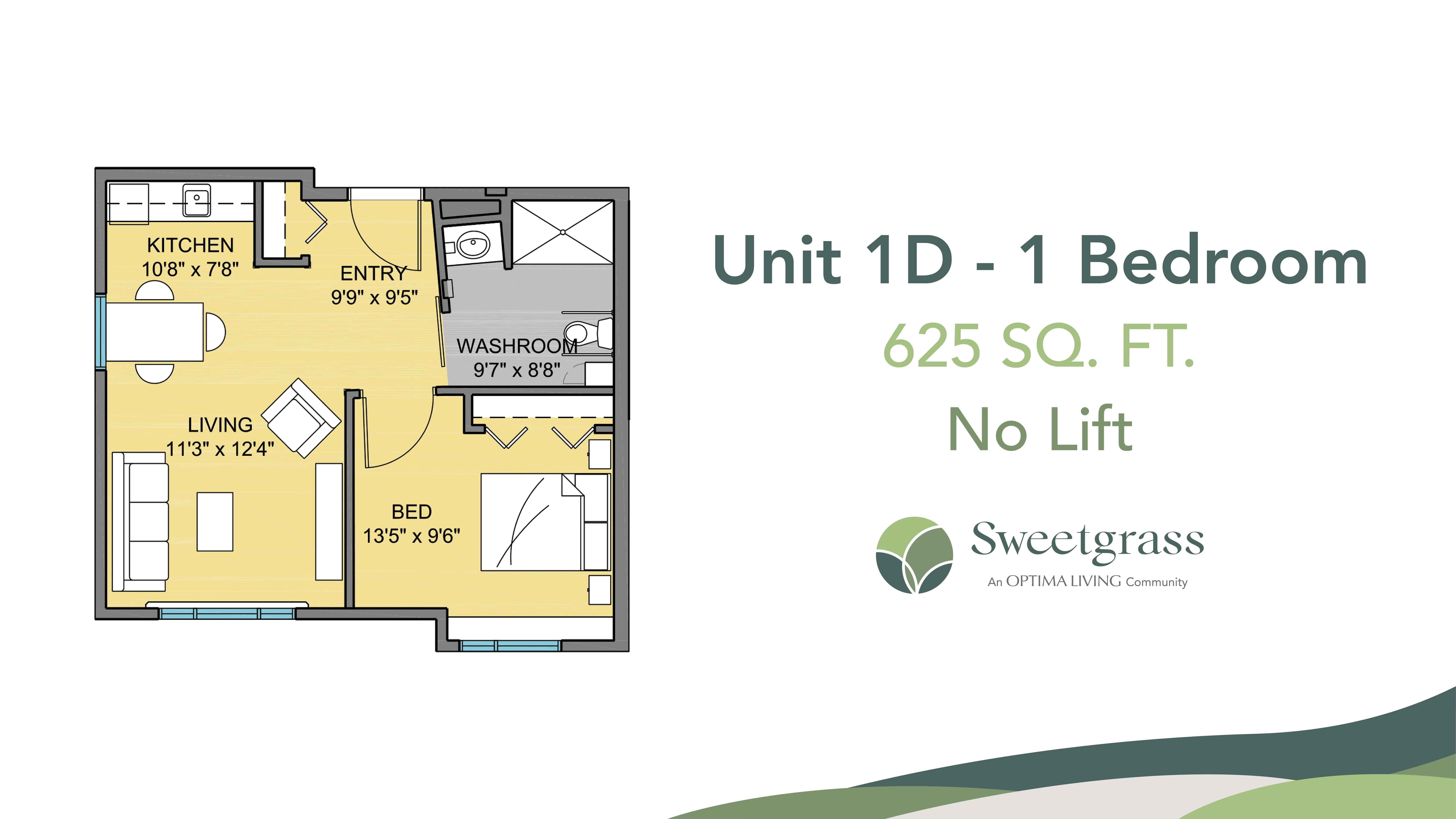 Floor plan for a Sweetgrass one bedroom suite