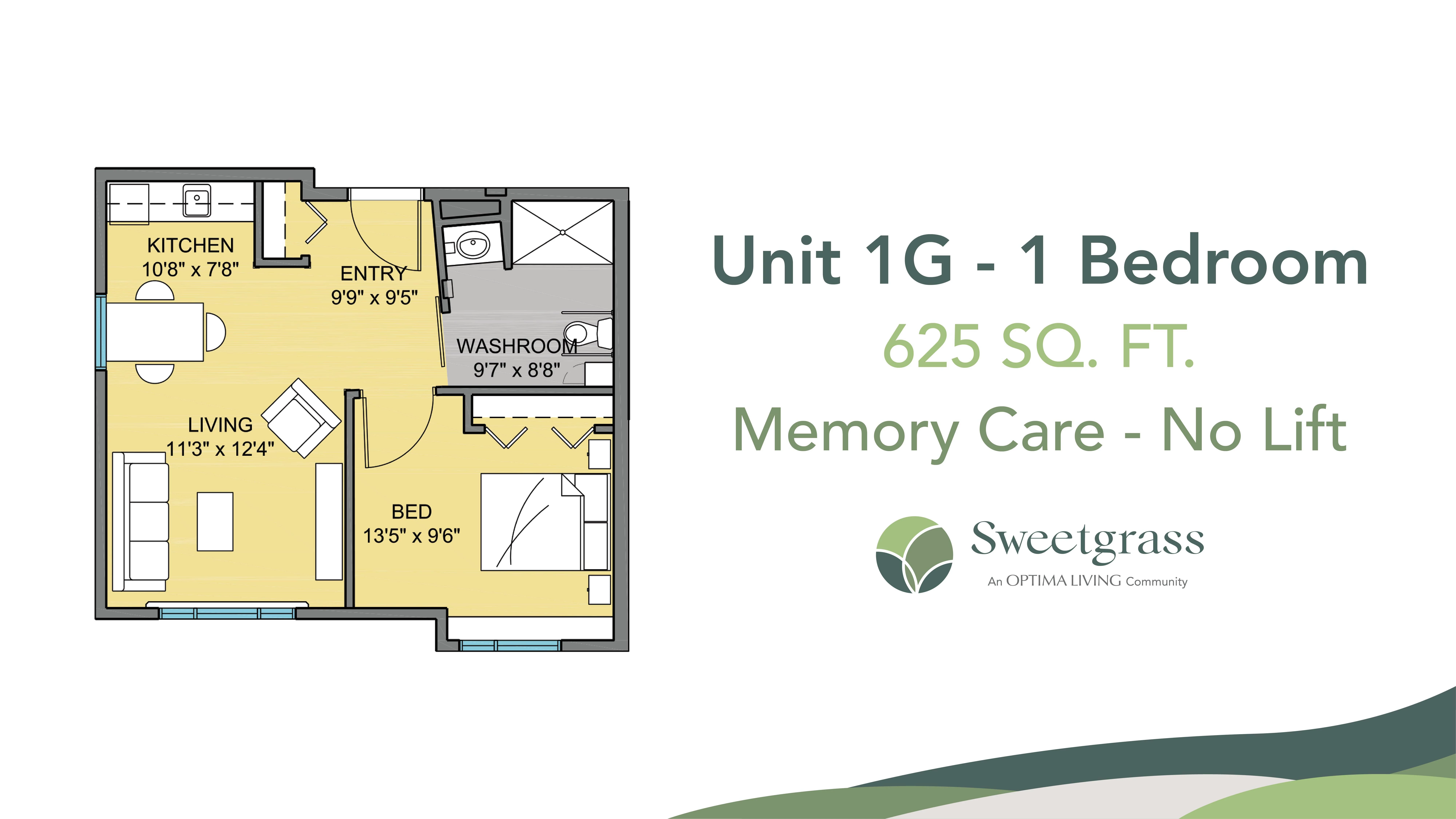 Floor plan for a Sweetgrass one bedroom suite